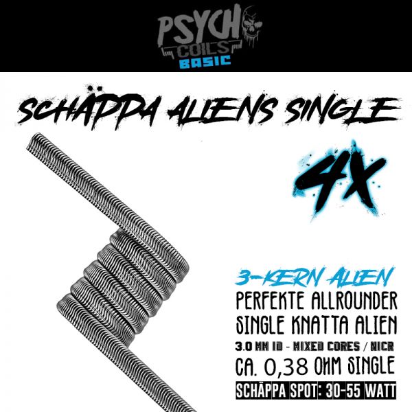 4x Psycho Coils Handmade Schäppa Alien Single 0,38 Ohm