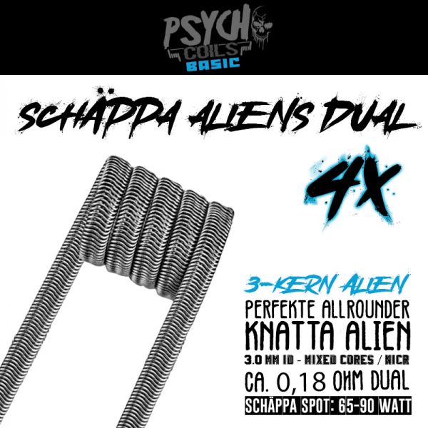 4x Psycho Coils Handmade Schäppa Alien Dual 0,18 Ohm